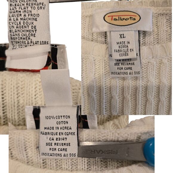 Talbots Cream Knit Sweater Floral Ruffle Hem Top Long Sleeve Feminine Chic XL EC - Picture 5 of 6